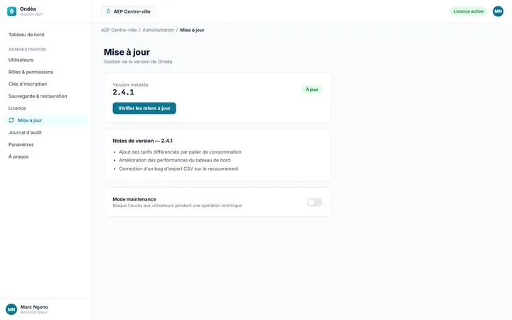 Mise à jour de l'application.